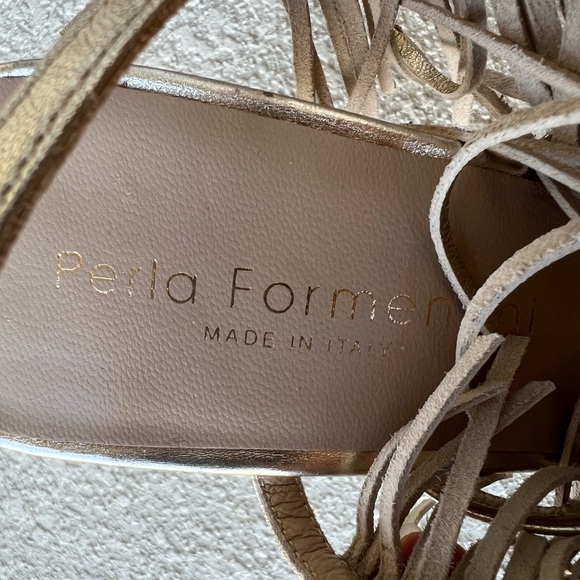 Perla Formentini Allegra Gold Platino Fringe Leather Heels Size 39 - Picture 2 of 11